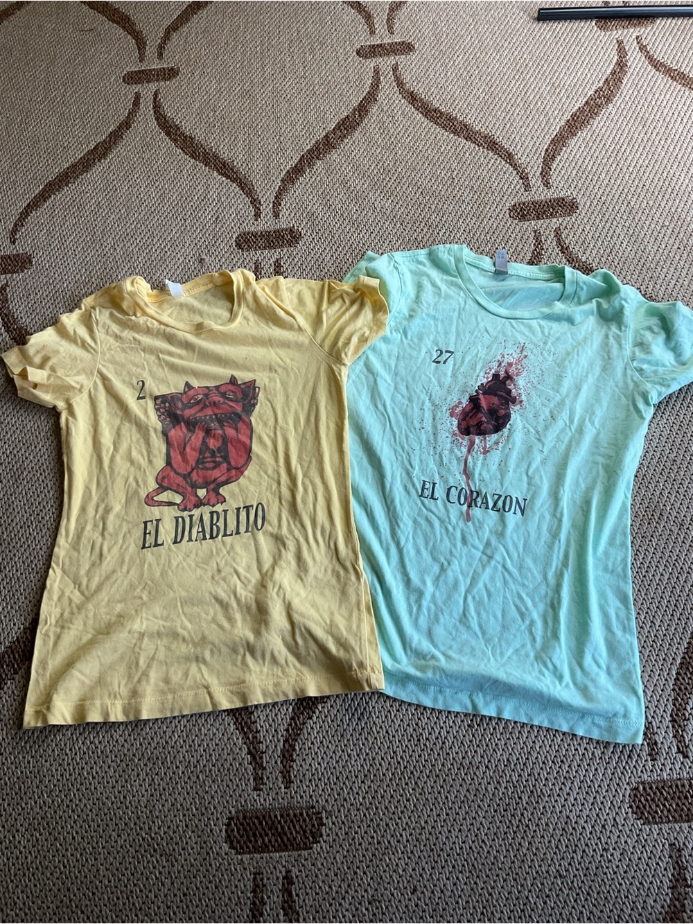 Next Level Apparel Yellow & Light Blue Graphic Tees - El Diablito & El Corazon